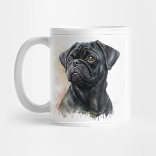 Black Pug Watercolour Style Painting Mug